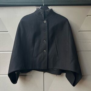 Ted Baker London - Wool Blend Poncho with Rhinestone Detailing in Black